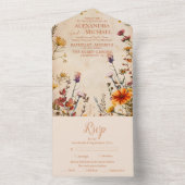 Wildflower Terracotta Floral Waterverf Wedding All In One Uitnodiging (Binnen)