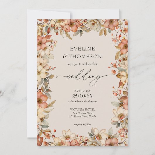 Wildflower Terracotta Floral Waterverf Wedding Kaart (Voorkant)