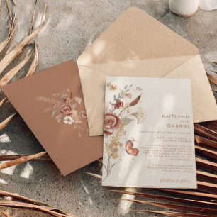 Wildflower Terracotta Floral Waterverf Wedding Kaart