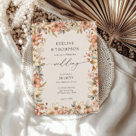 Wildflower Terracotta Floral Waterverf Wedding Kaart