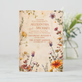 Wildflower Terracotta Floral Waterverf Wedding Kaart (Staand voorkant)