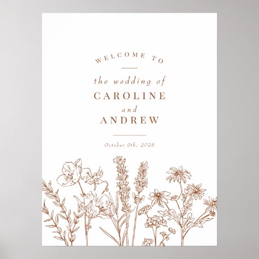 Wildflower Terracotta Herfst Bruiloft Welkomstbord Poster (Voorkant)