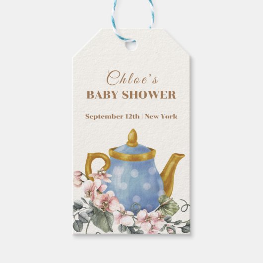  Wildflower Theepot Baby shower Cadeaulabel (Voorkant)