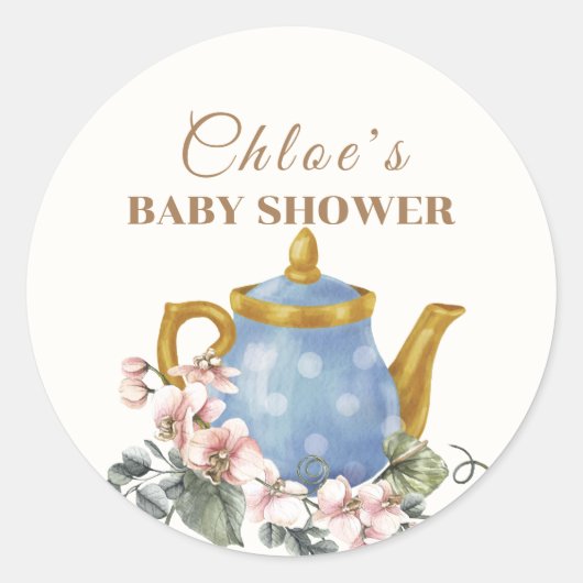 Wildflower Theepot Baby shower Ronde Sticker (Voorkant)