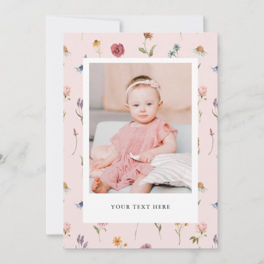 Wildflower Thema Meisje 1e Verjaardagsfoto Kaart (Achterkant)