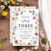 Wildflower thema meisje 3e verjaardag uitnodiging