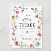 Wildflower thema meisje 3e verjaardag uitnodiging (Voorkant)