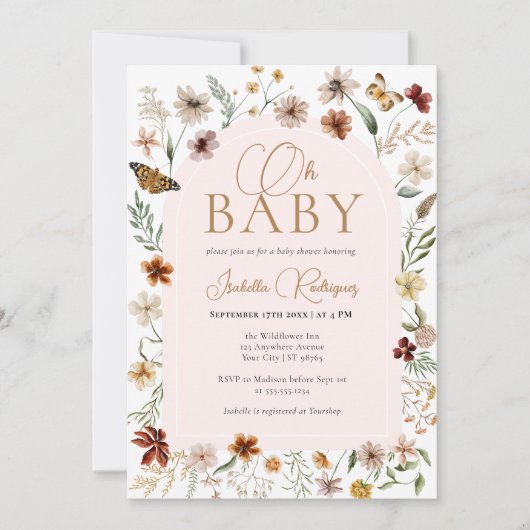 Wildflower Thema Meisje Baby shower Kaart (Voorkant)