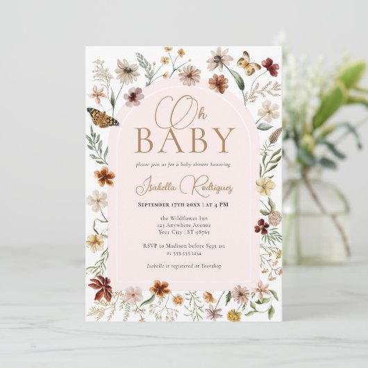 Wildflower Thema Meisje Baby shower Kaart (Staand voorkant)
