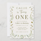 Wildflower Thema Sage Groen Meisje 1e Verjaardag Kaart (Voorkant)