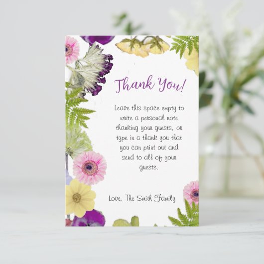 Wildflower Theme Bedankt Card (Staand voorkant)