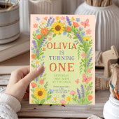 Wildflower Theme Girl 1e verjaardag, eerste verjaa Kaart