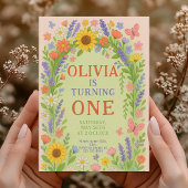 Wildflower Theme Girl 1e verjaardag, eerste verjaa Kaart