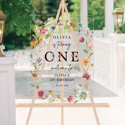 Wildflower Theme Girl 1e verjaardag Welkom Acryl Bord