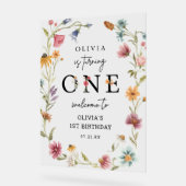 Wildflower Theme Girl 1e verjaardag Welkom Acryl Bord (Hoek)