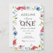 Wildflower Theme Meisje 1e Verjaardag Bloemen Eers Kaart (Voorkant)