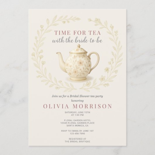 Wildflower Time for Tea QR Code Bridal Shower Kaart (Voorkant)