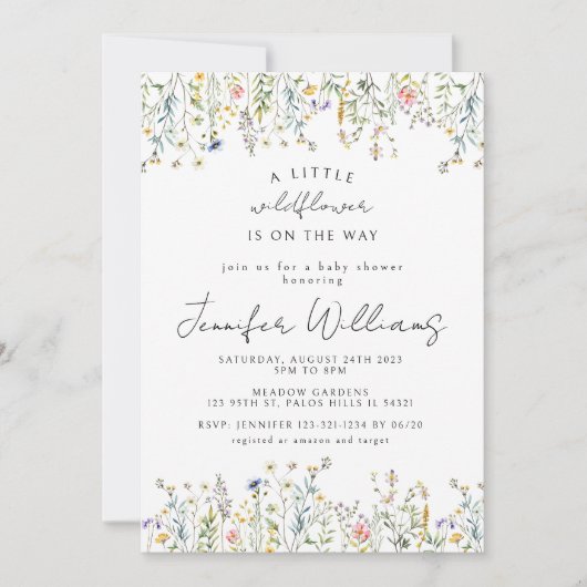 Wildflower Tiny flower meisje baby shower uitnodig Kaart (Voorkant)