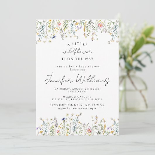 Wildflower Tiny flower meisje baby shower uitnodig Kaart (Staand voorkant)