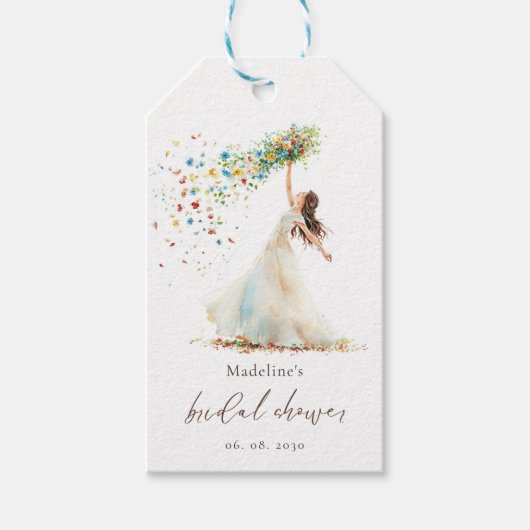 Wildflower Toss Waterverf Bride Cadeaulabel (Voorkant)
