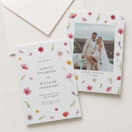 Wildflower Trouw Save the Date Foto Kaart