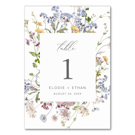 Wildflower Trouwtafel Nummer Kaart Floral Boho (Voorkant)