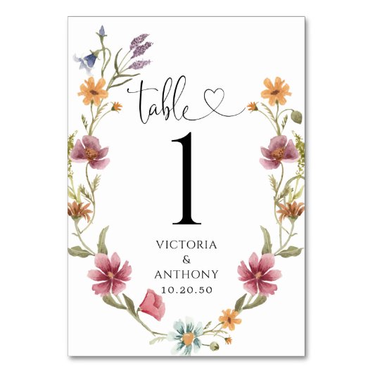 Wildflower Trouwtafel Nummers Kaart (Achterkant)