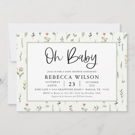 Wildflower Tuin Baby Shower Uitnodiging (Voorkant)
