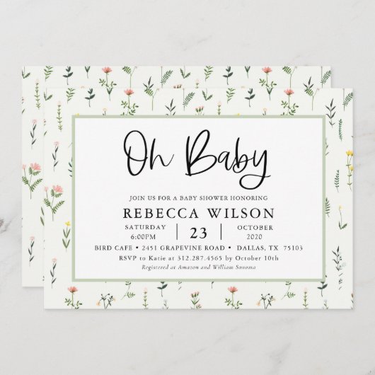 Wildflower Tuin Baby Shower Uitnodiging (Voorkant / Achterkant)