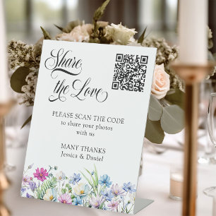 Wildflower Tuin Bloemen Bruiloft Foto QR Code Reclamebord Met Voetstuk