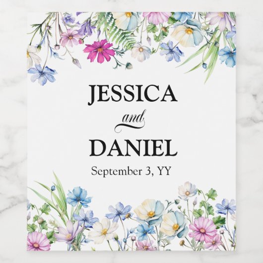 Wildflower Tuin  Bloemen Bruiloft Wijn Etiket (Enkel label)