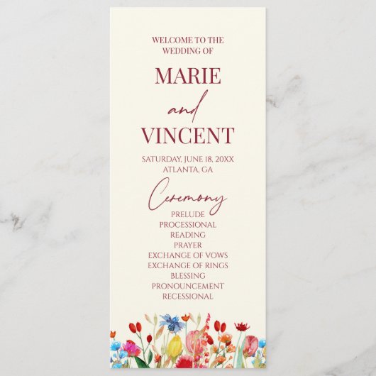 Wildflower Tuin Bloemen Wilde Bloemen Bruiloft Programmakaart (Voorkant)