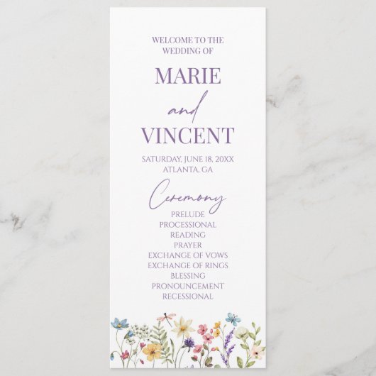 Wildflower Tuin Bloemen Wilde Bloemen Bruiloft Programmakaart (Voorkant)