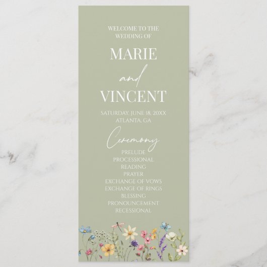 Wildflower Tuin Bloemen Wilde Bloemen Bruiloft Programmakaart (Voorkant)
