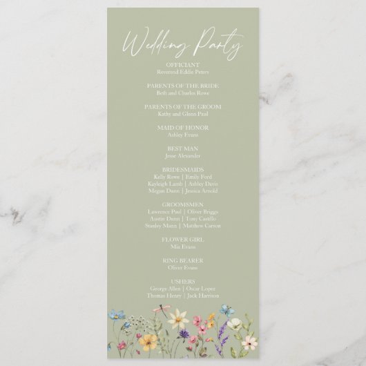 Wildflower Tuin Bloemen Wilde Bloemen Bruiloft Programmakaart (Achterkant)