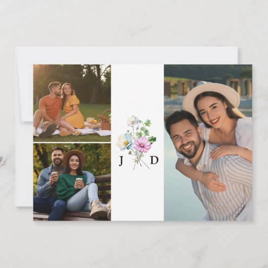 Wildflower Tuin Bruiloft 3 Foto Monogram Save The Date (Achterkant)