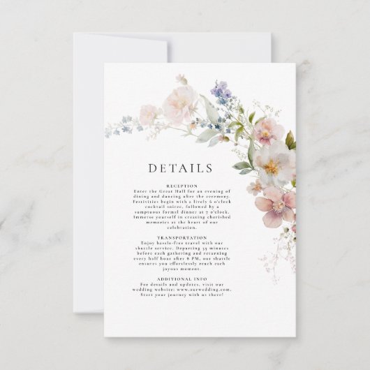 Wildflower Tuin Bruiloft Details Behuizing Kaart (Voorkant)
