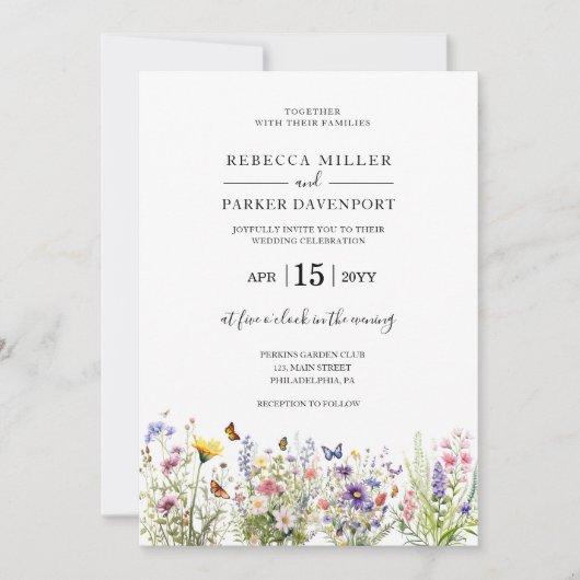 Wildflower tuin moderne bruiloft uitnodiging (Voorkant)