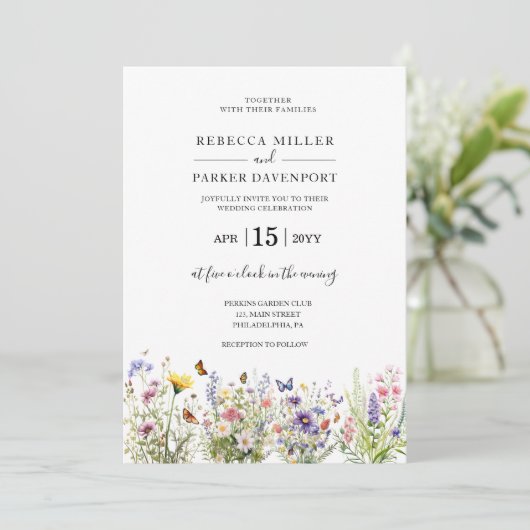 Wildflower tuin moderne bruiloft uitnodiging (Staand voorkant)