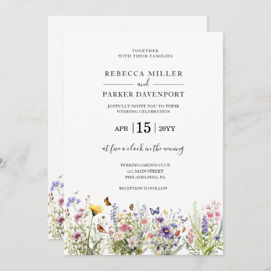 Wildflower tuin moderne bruiloft uitnodiging (Voorkant / Achterkant)