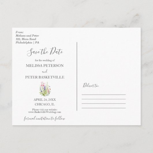 Wildflower tuin red de datum briefkaart (Achterkant)