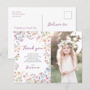 Wildflower Tuin Thema Meisje waterverf Dank je wel Briefkaart