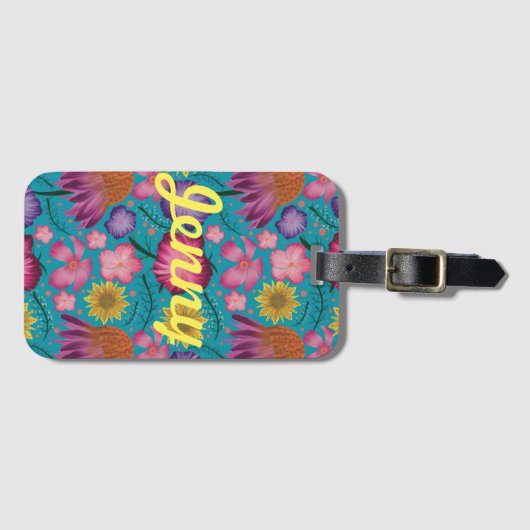 Wildflower Turquoise Floral , gepersonaliseerd Bagagelabel (Voorkant (horizontaal))