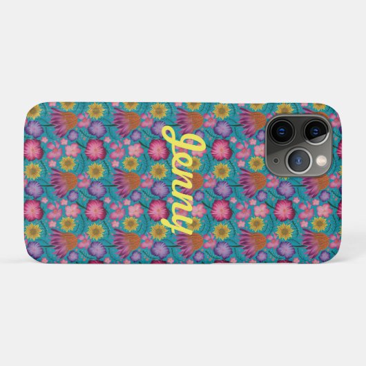 Wildflower Turquoise Floral , gepersonaliseerd Case-Mate iPhone Case (Achterkant (horizontaal))