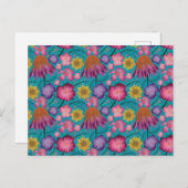 Wildflower Turquoise Floral Pattern Briefkaart (Voorkant / Achterkant)