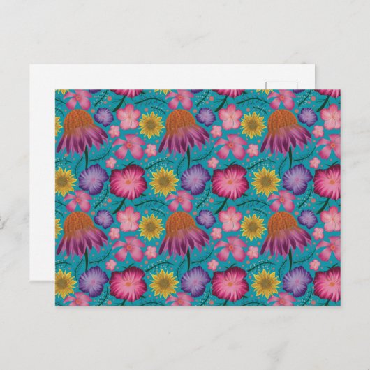 Wildflower Turquoise Floral Pattern Briefkaart (Voorkant / Achterkant)