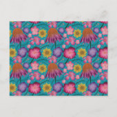 Wildflower Turquoise Floral Pattern Briefkaart (Voorkant)