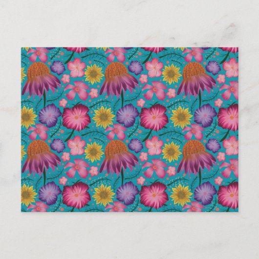 Wildflower Turquoise Floral Pattern Briefkaart (Voorkant)