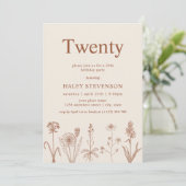 Wildflower Twenty Beige Terracotta 20e Verjaardag Kaart (Staand voorkant)