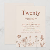 Wildflower Twenty Beige Terracotta 20e Verjaardag Kaart (Voorkant / Achterkant)